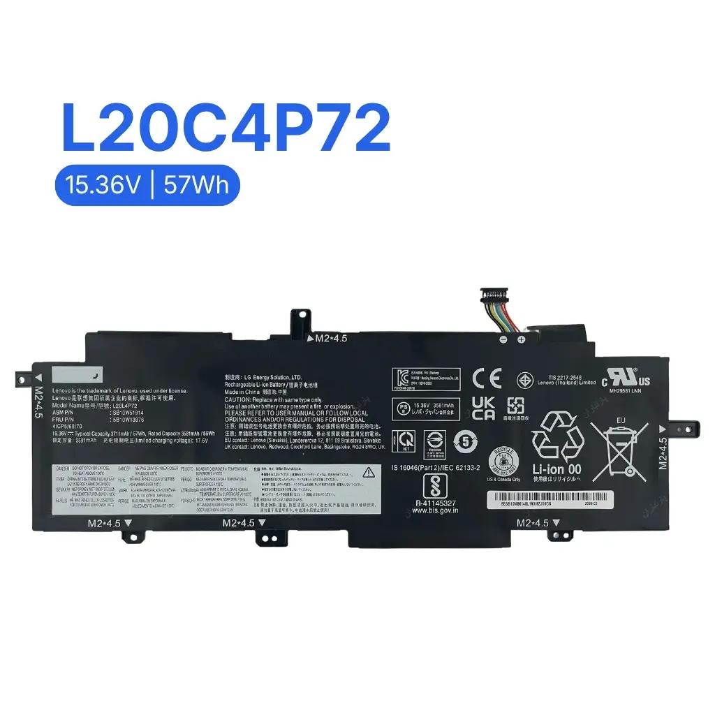 باتری لپ تاپ L20C4P72 برای Lenovo با ولتاژ 15.36V و انرژی 57Wh